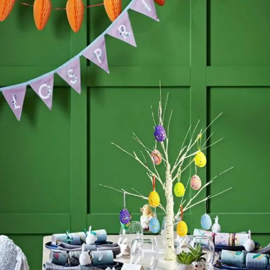 Easter Decorations kemooie 24 Inch Pre-lit White Birch Tree with 10 Hanging Easter Egg Ornaments, 24 Led Lights Battery Operated Easter Table Centerpiece for Party Birthday Home Spring Decoration {3}
