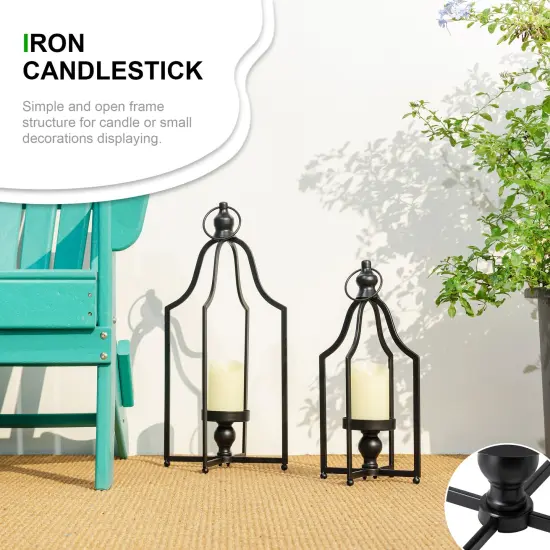 Set of 2 Modern Black Metal Foldable Lanterns Spring Wedding Hanging Candle Holders {5}