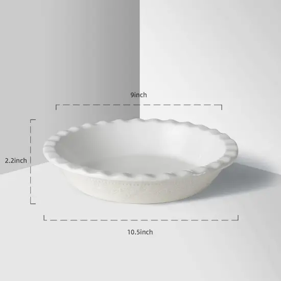 9 Inch Ceramic Pie Dish, Deep Dish Pie Pan with Lace Emboss, Ruffled Pie Plate for Baking {3}