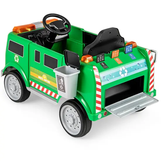 Green Plastic 12V Battery-Powered Electric Vehicle with Remote Control & Trash Bin {3}