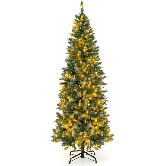 6 Feet Pre-Lit Artificial Christmas Tree with 618 Snowy Branch Tips {3}