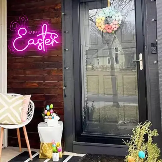 Happy Easter Neon Sign Easter Bunny Neon Light Sign Dimmable LED Signs for Wall Easter Light Up Sign Decoration Easter Rabbit Bunny Neon Wall Sign Decor Gift {5}