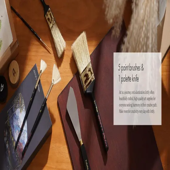 Artify Artist Paint Brush Set endorsed by Painter Phizz, 6-Piece Wet-on-Wet Oil Paint Brush Set with 5 Brushes and 1 Palette Knife for Artists, Landscapes, and Portraits {2}