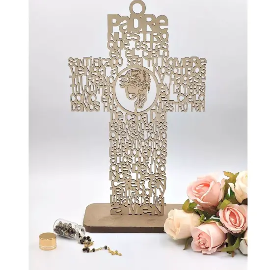 12pcs Jesus Cross Wood Stand Laser Cutout Baptism Centerpiece Brown {2}