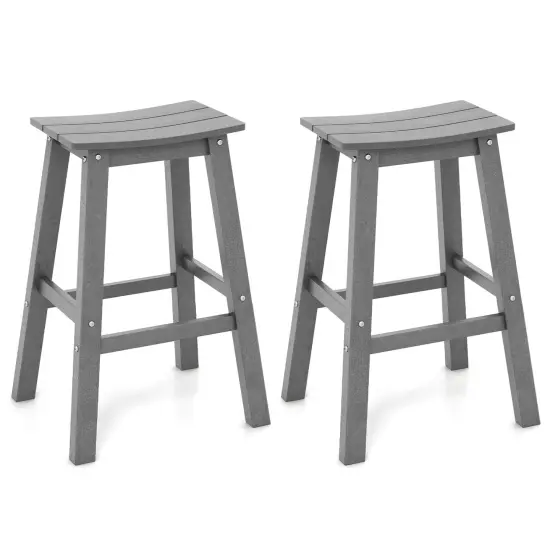 29 Inch HDPE Patio Bar Stool Set of 2, Armless Saddle Design, Weather-Resistant, Outdoor Seating Grey {1}