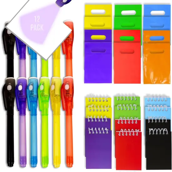 4E's Novelty 12 Fun Pens for Kids &ndash; 12 Magic Pen UV Light Pen, Notebooks & Goodie Bags &ndash; Goodie Bags Stuffers for Kids 8-12 {1}