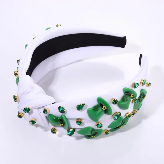 St.Patrick's Day Headband for Women Green Irish Top Hat Headband Crystal Embellished Knotted Headband Green Day Party Costume Headwear Accessories Gifts (Top Hat) {2}