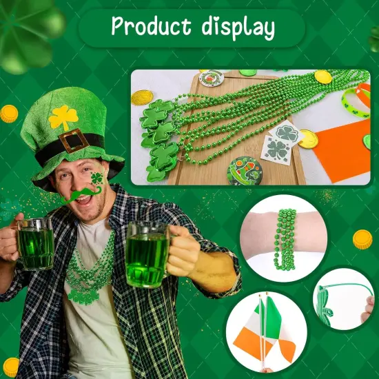 238 PCS St Patricks Day Decorations Set Glasses Bracelets Coins Necklaces Flags Tattoos Brooches Fake Beards Party Blowers Hand Clappers Saint Patricks Day Party Favors Accessories Supplies {4}
