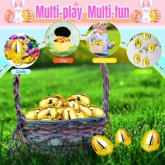 18 Pcs Shiny Golden Metallic Easter Eggs Bulk, 2.3 ", Fillable Gold Empty Easter Eggs for Fillling Candy, Treats, Easter Hunt Basket Suffers Fillers, Easter Theme Party Favors {3}