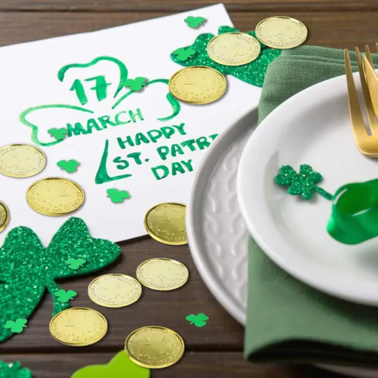 St. Patrick's Day Table Decorations, 120 Pcs Plastic Good Luck Coins and 1 Oz Shamrock Clover Confetti Sprinkles for Irish Party Decoration Favors Supplies {4}