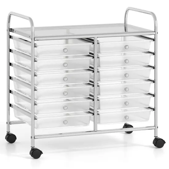 12 Removable Drawers Rolling Storage Cart with 4 Universal Wheels and Metal Frame Macaron {12}