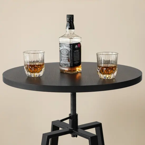 Pub Table/Stools Set - Modern Adjustable Round Bar Table and Round Black Steel Bar Stools {5}