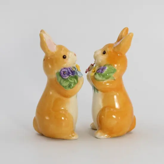 Ceramic Easter Bunny Rabbits with Flowers Salt and Pepper, Home D&eacute;cor, Gift for Her, Gift for Mom, Kitchen D&eacute;cor, Spring D&eacute;cor, Easter D&eacute;cor {6}