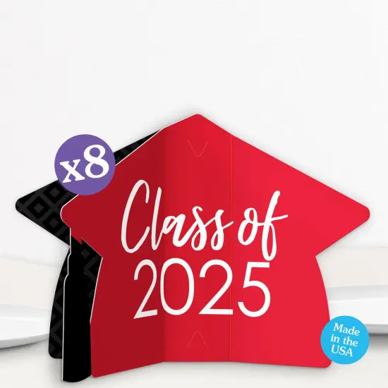 Big Dot of Happiness 8 Count Red Graduation 3D Centerpiece Table Decorations, Freestanding Class of 2025 Grad Party Centerpieces {1}