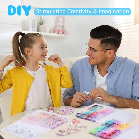 10525Pcs Clay Beads Bracelet Making Kit, Friendship Bracelet Kit Flat Polymer Clay Beads for Jewelry Making, 48Colors Bead Set 925Pcs Charms Kit with Letter Beads for Girls DIY Craft Gift {3}