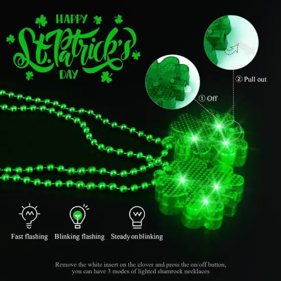 4Pcs Light up Shamrocks Beads Necklaces, St Patrick's Day Necklace Accessories Led Shamrocks Necklaces Metallic Green Bead Clovers Necklaces for Irish St. Patricks Day Party Favor Supplies {3}