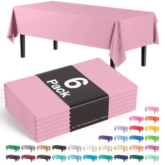 Exquisite 6-Pack Premium Plastic Tablecloth 54in. x 108in. Rectangle Plastic Table Cover Pink {1}