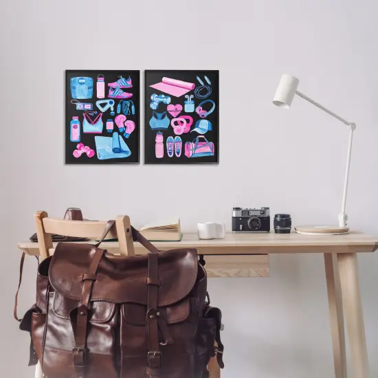 Stupell Industries Exercise Gear Pink & Blue 2pc Framed Giclee Wall Art Set Design by Melissa Wang  {2}