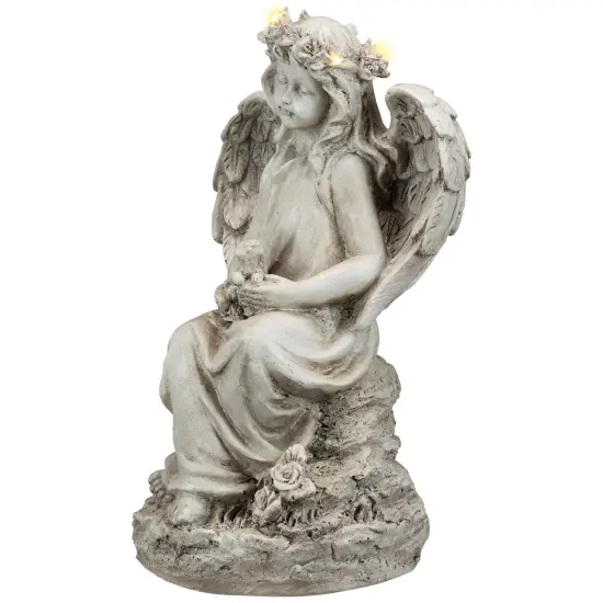Northlight LED Lighted Angel With Rabbit Outdoor Garden Statue - 12" Beige {6}