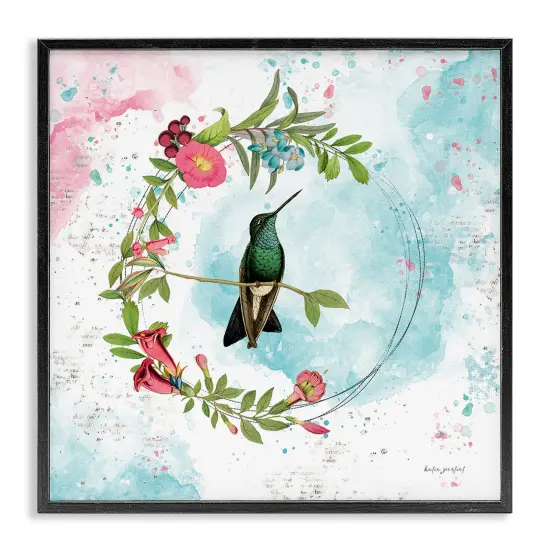 Stupell Industries Hummingbird within Wreath Framed Giclee Wall Art Design by Katie Pertiet {1}