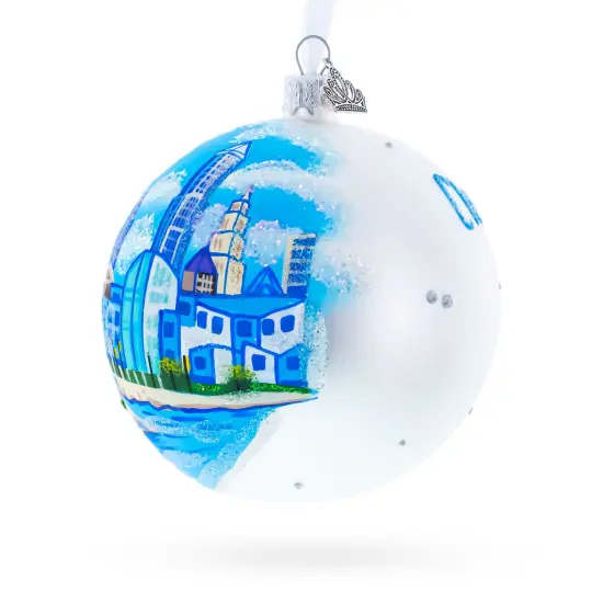 Cityscape of Cleveland, Ohio Glass Ball Christmas Ornament {4}
