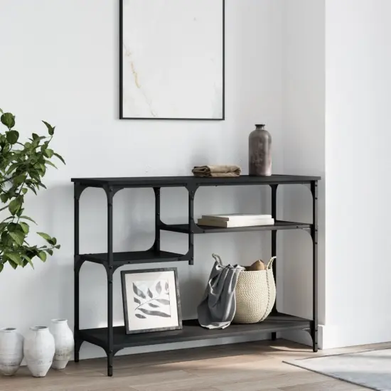 vidaXL Console Table with Shelves Black 39.4"x13.8"x29.5" {3}