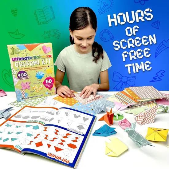 BRYTE Ultimate Rainbow Origami Kit With 450 Fun Colorful Papers, Gift-Ready Crafts For Girls Kids Ages 8-14 {4}