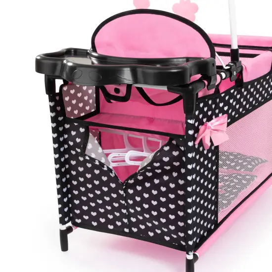 Bayer: Multi Bed - Black, Pink, Hearts - Accessory Set for Dolls Up to 18", Built-in High Chair, 3 Hangers, Pillow, Blanket, Kids Ages 3+ {4}
