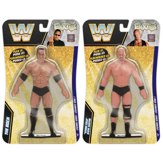 FleXfigs: The Rock & Stone Cold Steve Austin - 2 Character Pack - Articulated Action Figures, Flex It - Pose It!, Collectible Toy Miniatures, Kids 3+ {3}