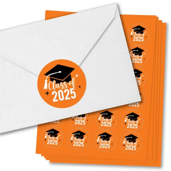 Big Dot of Happiness Class of 2025 Orange Grad Party Envelope Seal Stickers, Round Circle Stickers to Seal Cards, Graduation Envelope Seals, 120 Count {1}