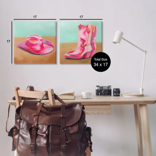 Stupell Industries Pink Theme Cowgirl Fashion 2pc Canvas Wall Art Set Design by Grace Popp  {9}