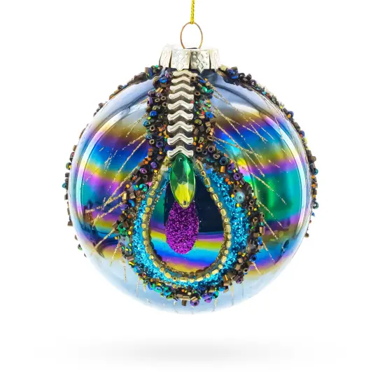 Radiant with Intricate Gems Glass Ball Christmas Ornament 4.6 Inches {1}