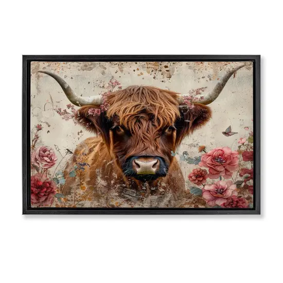 Stupell Industries Highland Cow in Spring Floater Framed Canvas Wall Art Design by LSR Design Studio {7}