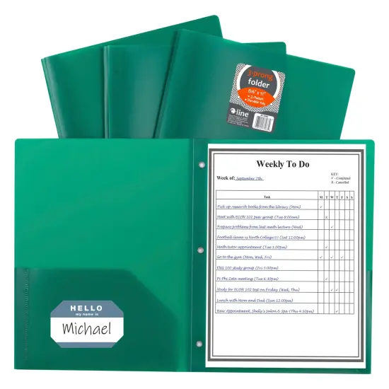 C-Line 2-Pocket Poly Portfolio with Prongs, Green, Pack of 25 {3}