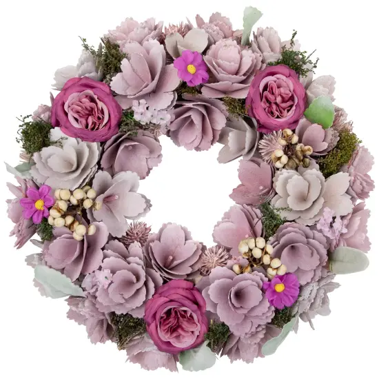 Northlight Wooden Floral Artificial Spring Wreath with Dried Foliage - 13.5" - Purple {3}