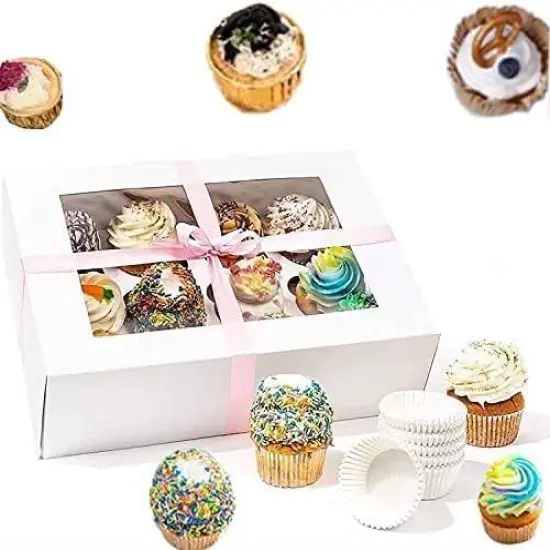 25 Pack Cupcake Boxes Hold 12 Standard Cupcakes, Food Grade Cupcake Holders Bakery Carrier Boxes with Windows and Inserts for Cupcakes, Muffins and Pastries {5}