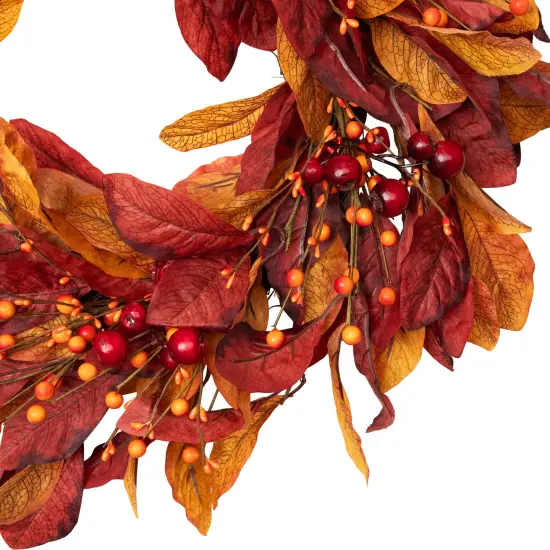Northlight Berries with Leaves Artificial Fall Harvest Twig Wreath - 24" Red {5}