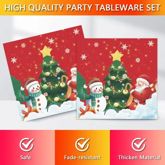 177PCS Christmas Paper Plates Napkins Party Supplies, Christmas Tree Santa Claus Theme Party Supplies Disposable Paper Tableware for Decorations for Merry Christmas Serves 25 {4}
