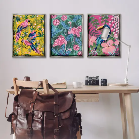 Stupell Industries Tropical Birds & Botanicals 3pc Floater Framed Canvas Wall Art Set Design by Yvette St. Amant {2}
