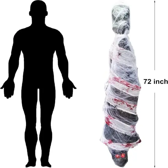 72 Inch Hanging Spooky Mummy Decoration with LED Eyes and Voice Activated {4}