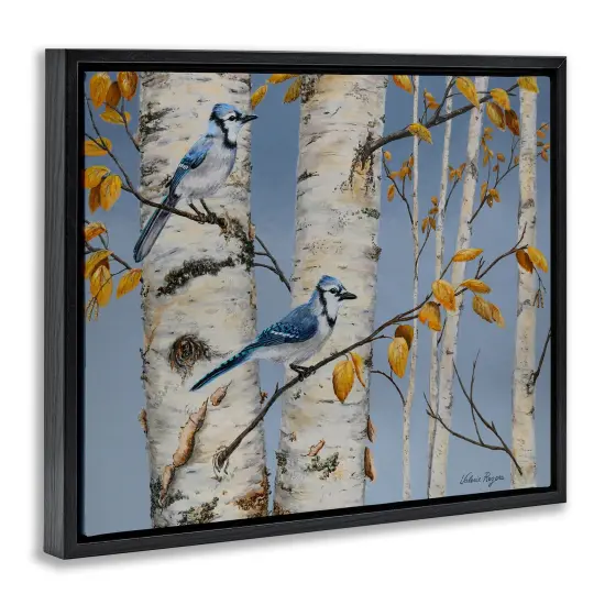 Stupell Industries Blue Jay Autumn Day Floater Framed Canvas Wall Art Design by Valerie Rogers {3}