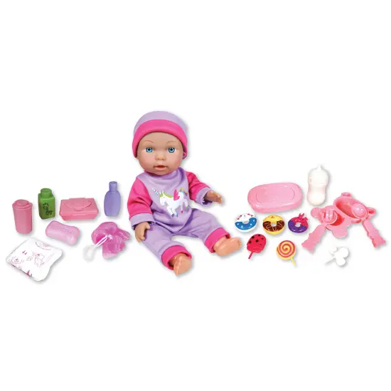Lissi: 12" Baby Doll Playset - Pink, Purple, Unicorn - 16pc Toy Care Accessories - Doll Feeding & Nurture Set, Pretend Play Toy, Kids Toddlers Ages 2+ {1}