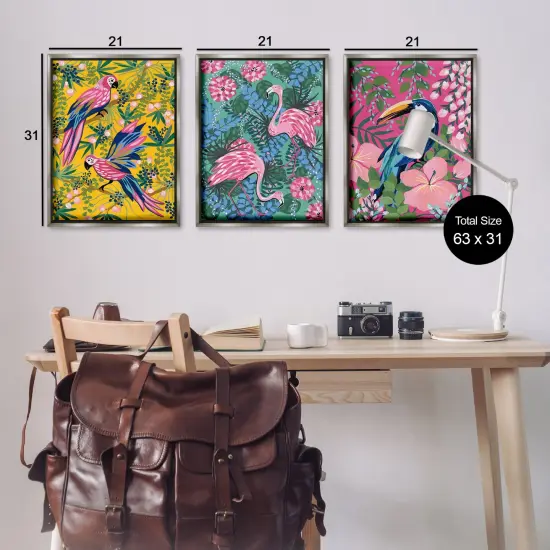 Stupell Industries Tropical Birds & Botanicals 3pc Floater Framed Canvas Wall Art Set Design by Yvette St. Amant {3}