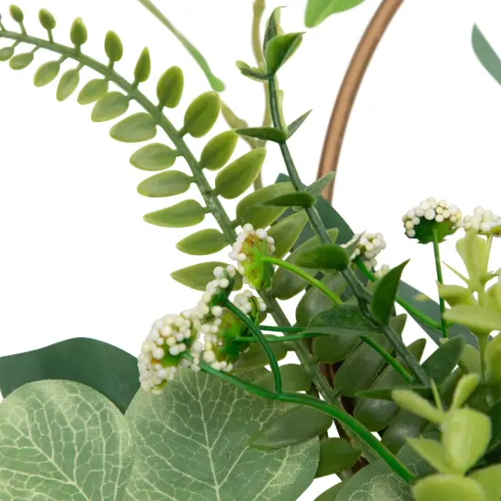 Northlight Eucalyptus Leaf and Fern Golden Ring Artificial Wreath - 30" Green {6}