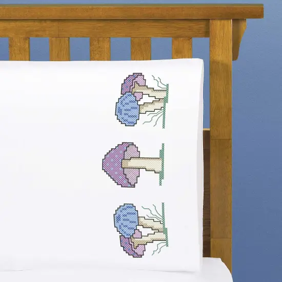 HerrschnersMushroom Forest Pillowcase Pair Stamped Cross-Stitch Multi {1}