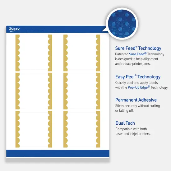 Avery Printable Square Labels, Gold Edge Dots, 3" x 3", Matte White Square Labels, Permanent, Laser/Inkjet, 60ct, Great for Product Labels {3}