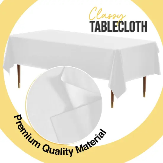 Exquisite 12-Pack Premium Plastic Tablecloth 54in. x 108in. Rectangle Plastic Table Cover White {4}