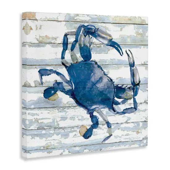 Stupell Industries Blue Crab on Distressed Canvas Wall Art Design by Jessie Perry {3}