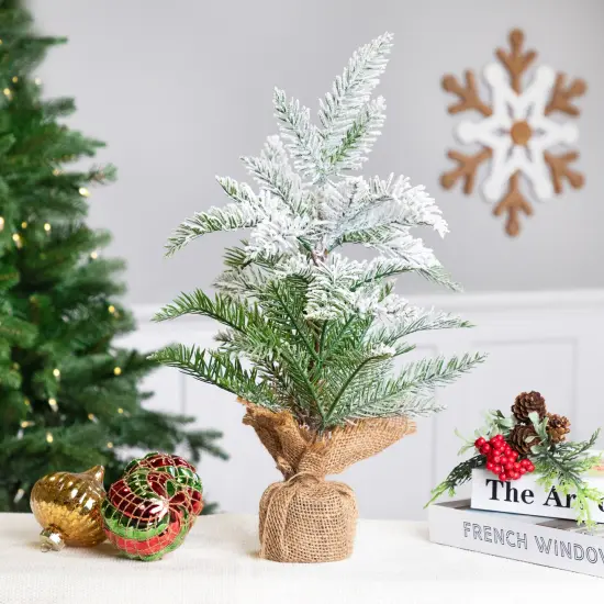 Northlight Heavily Flocked Pine in Burlap Base Christmas Tree - 17.75" - Unlit Green {1}