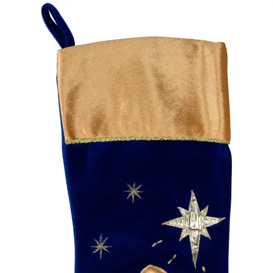 Northlight 20.5" Blue and Gold Nativity Scene Christmas Stocking with Gold Cuff {4}